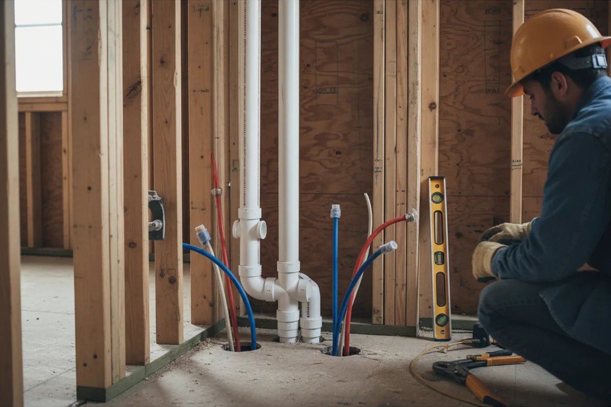 Drain and supply rough-in during Drain Cleaning in Splendora